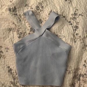 Aritzia Sculpt knit Criss Cross Top (light blue)